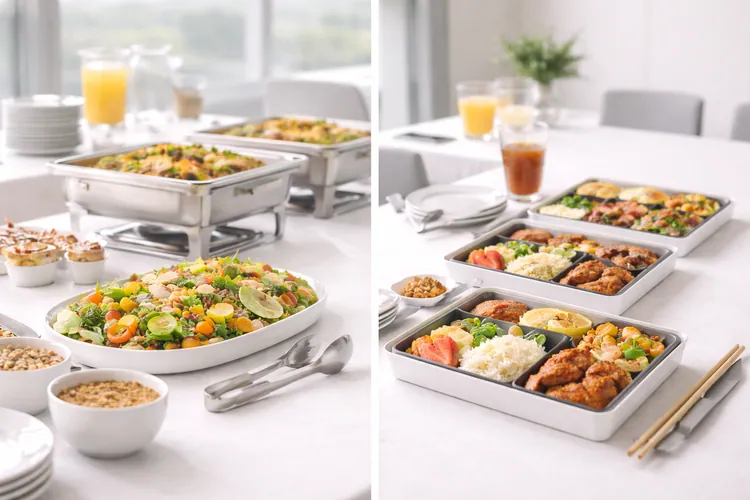 Buffet and bento catering setup for office event planning