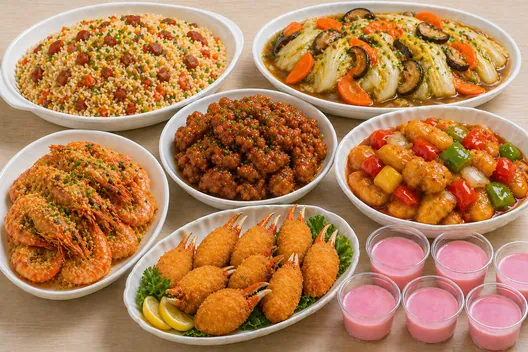 Halal Asian Self-Heating Party Set in Singapore with egg fried rice, chicken bulgogi, fish fillet, prawn and desserts