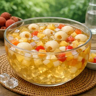 Chilled Aiyu Jelly with Lychee and Fruit Cocktail